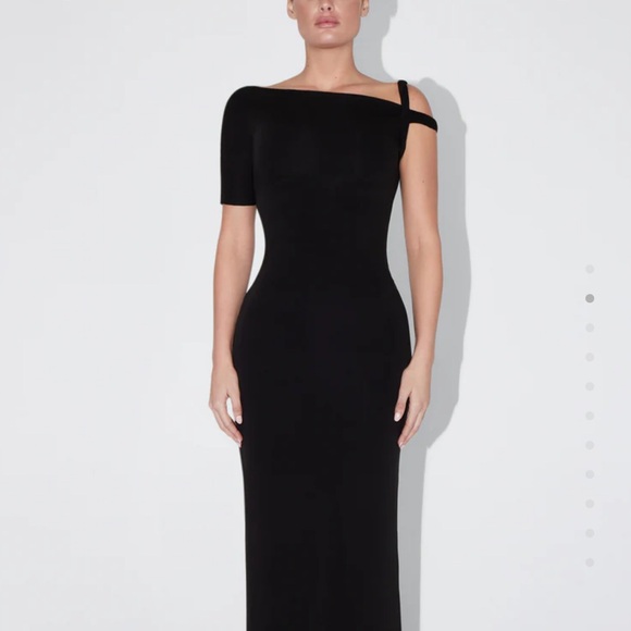 KHY DROP 004 Black Suede Stretch Twist Maxi Dress Size Medium - Picture 3 of 16